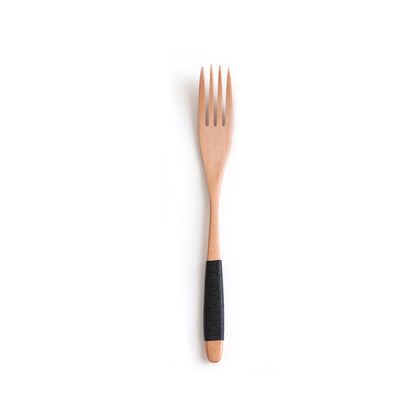 Juego de cuchara y tenedor de madera con mango ondulado
