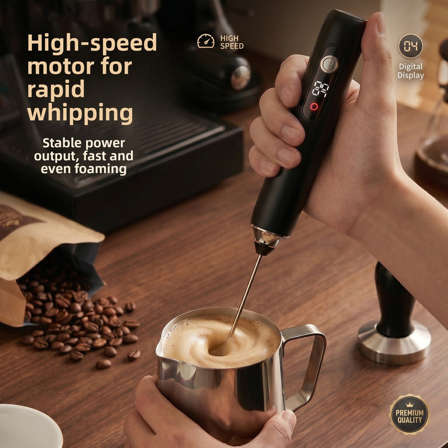 Espumante de leche port�til con pantalla digital