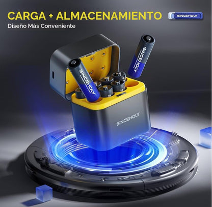 Paquete de 8 pilas recargables de litio AA con cargador rápido, pilas doble A de 1.5V de alta potencia 3600mWh, pilas AA recargables de iones de litio con más de 2000 ciclos de carga