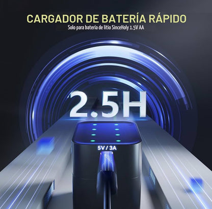 Paquete de 8 pilas recargables de litio AA con cargador rápido, pilas doble A de 1.5V de alta potencia 3600mWh, pilas AA recargables de iones de litio con más de 2000 ciclos de carga