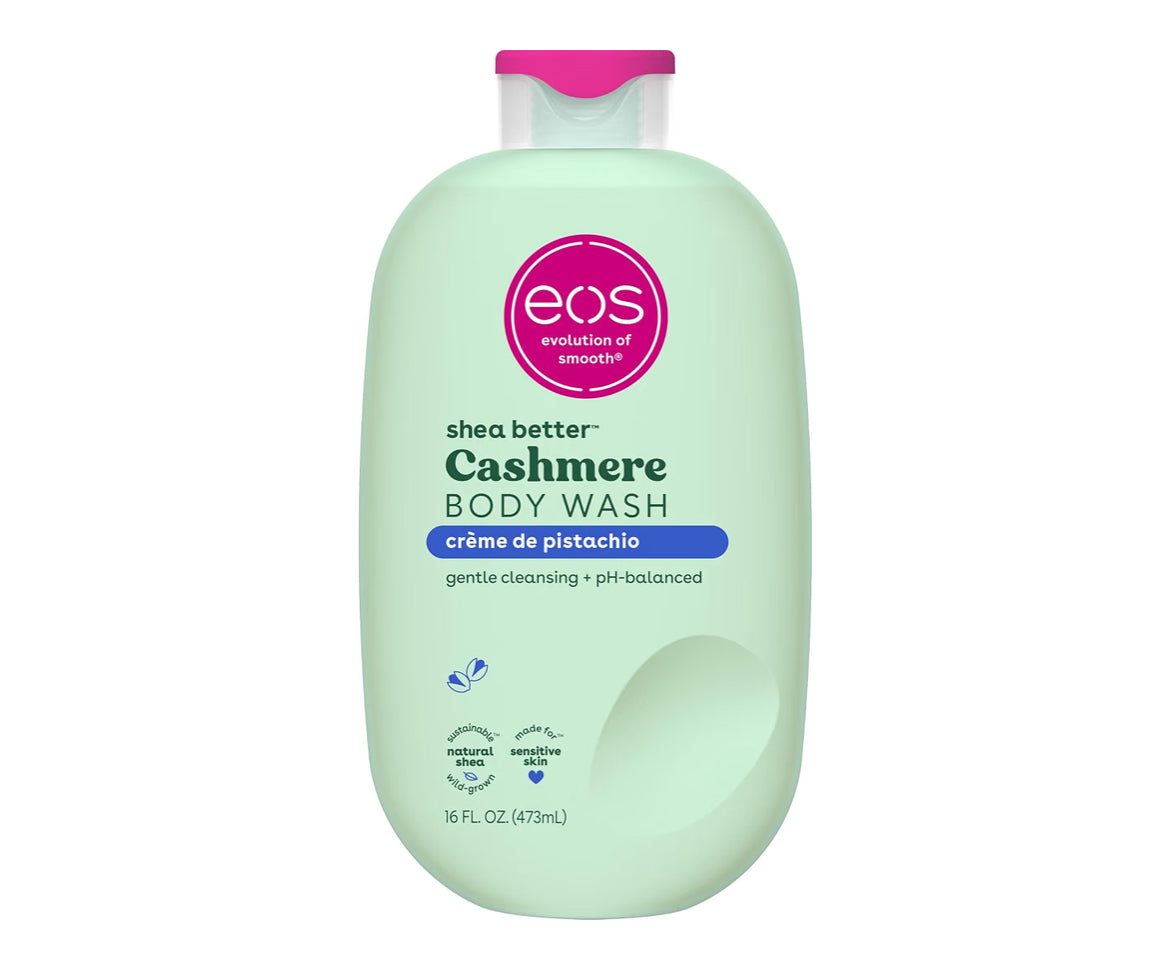 eos Shea Better Gel de Ducha de Cachemira, Vainilla Cachemira, Hidratante, Gel de Ducha con pH Equilibrado, Fórmula de Gel Cremoso, Sin Parabenos y Ftalatos, Piel Sensible, 16 fl oz
