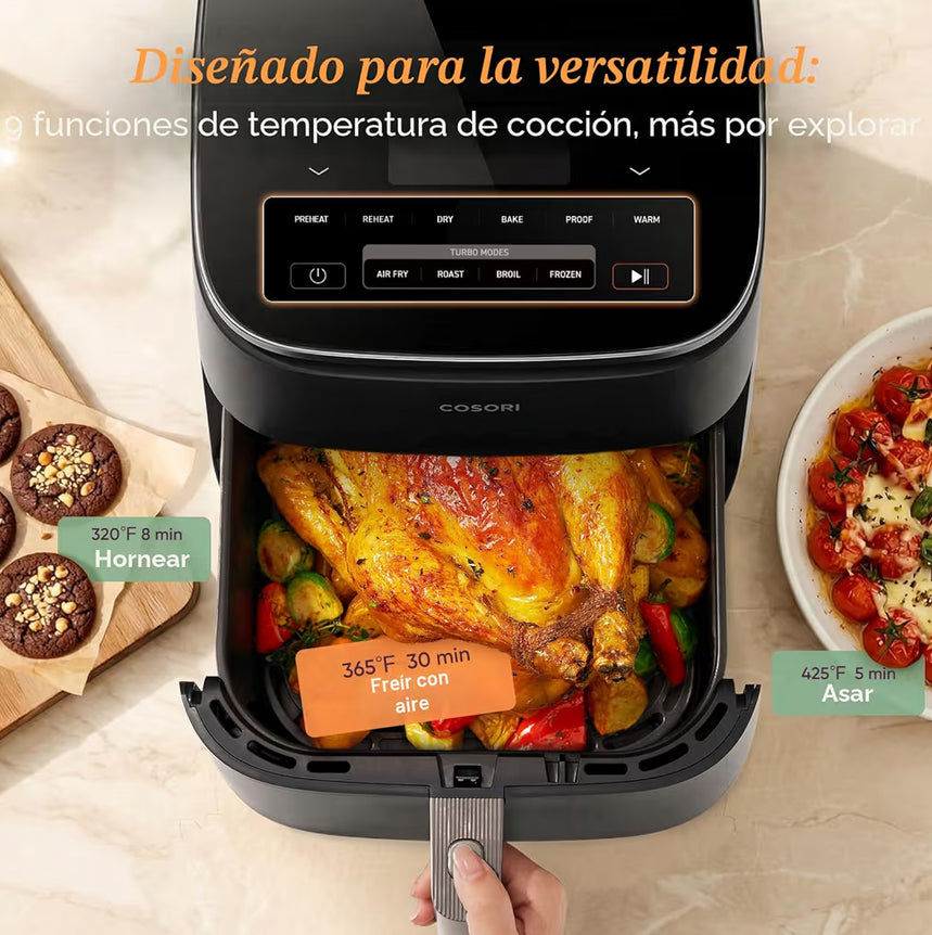 TurboBlaze 6 Qt 9-in-1 एयर फ्रायर, प्रीमियम सिरेमिक कोटिंग, 90°–450°F, एक समान परिणामों के लिए सटीक हीटिंग, एयर फ्राई, रोस्ट, बेक, ग्रिल, डिहाइड्रेट।