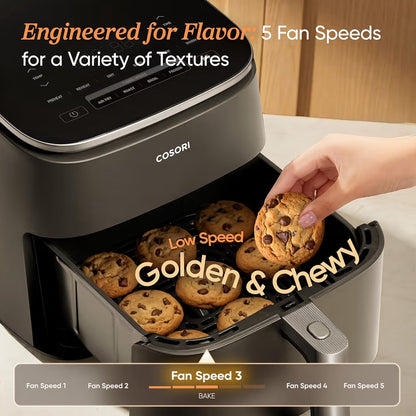 TurboBlaze 6 Qt 9-in-1 एयर फ्रायर, प्रीमियम सिरेमिक कोटिंग, 90°–450°F, एक समान परिणामों के लिए सटीक हीटिंग, एयर फ्राई, रोस्ट, बेक, ग्रिल, डिहाइड्रेट।