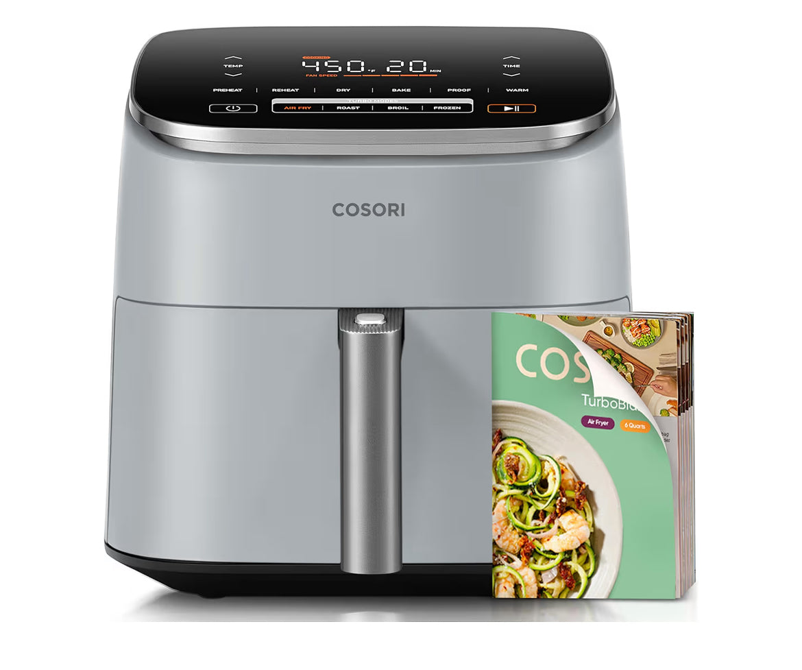 TurboBlaze 6 Qt 9-in-1 एयर फ्रायर, प्रीमियम सिरेमिक कोटिंग, 90°–450°F, एक समान परिणामों के लिए सटीक हीटिंग, एयर फ्राई, रोस्ट, बेक, ग्रिल, डिहाइड्रेट।