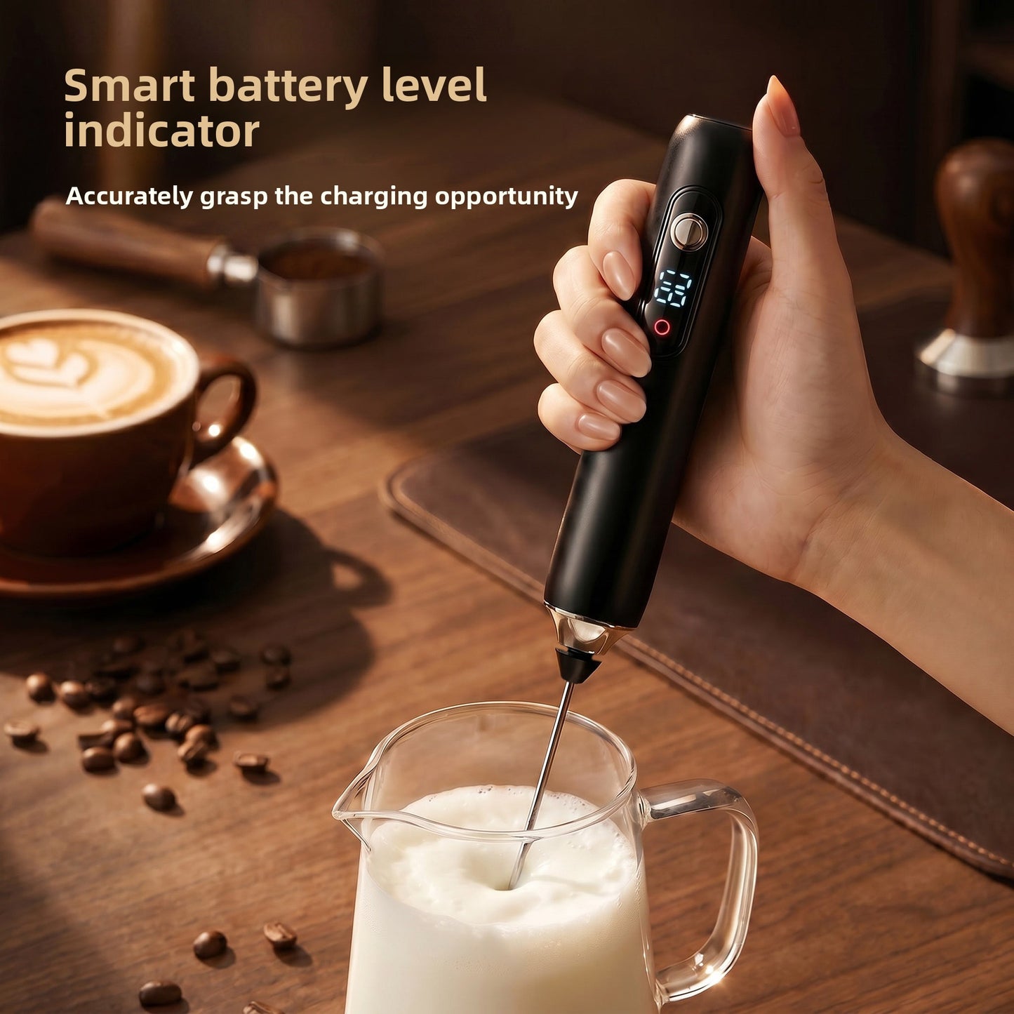 Espumante de leche port�til con pantalla digital