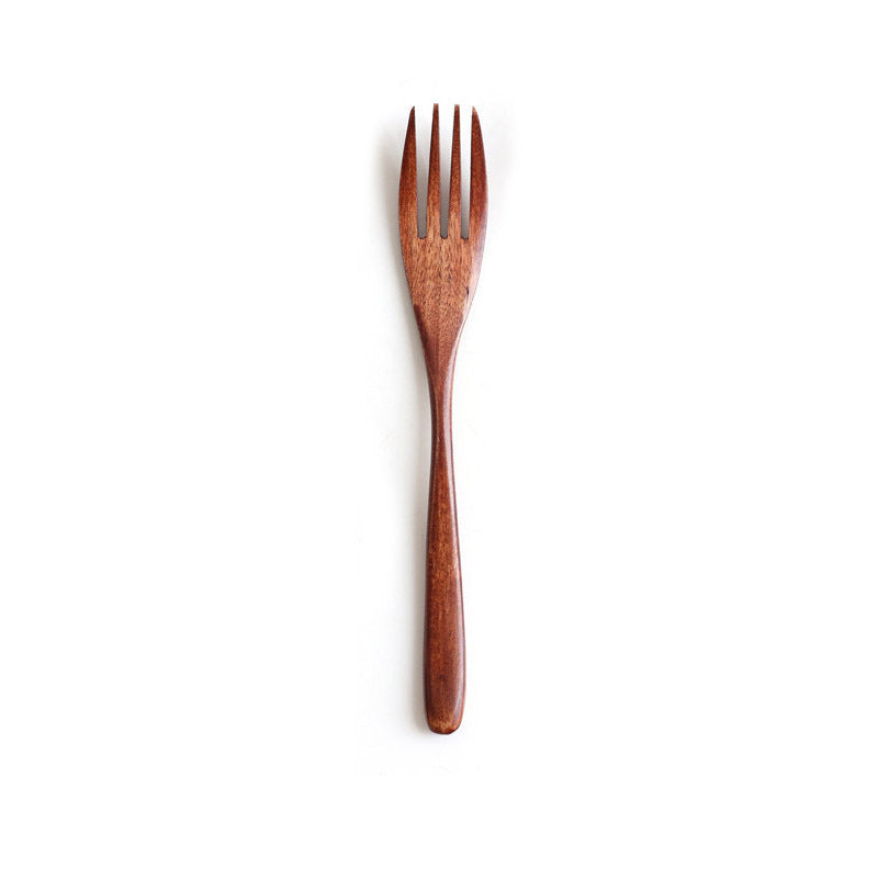 Juego de cuchara y tenedor de madera con mango ondulado