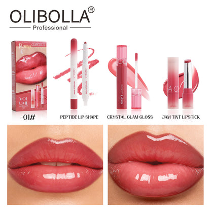 Set de maquillaje de labios con gloss y pintalabios